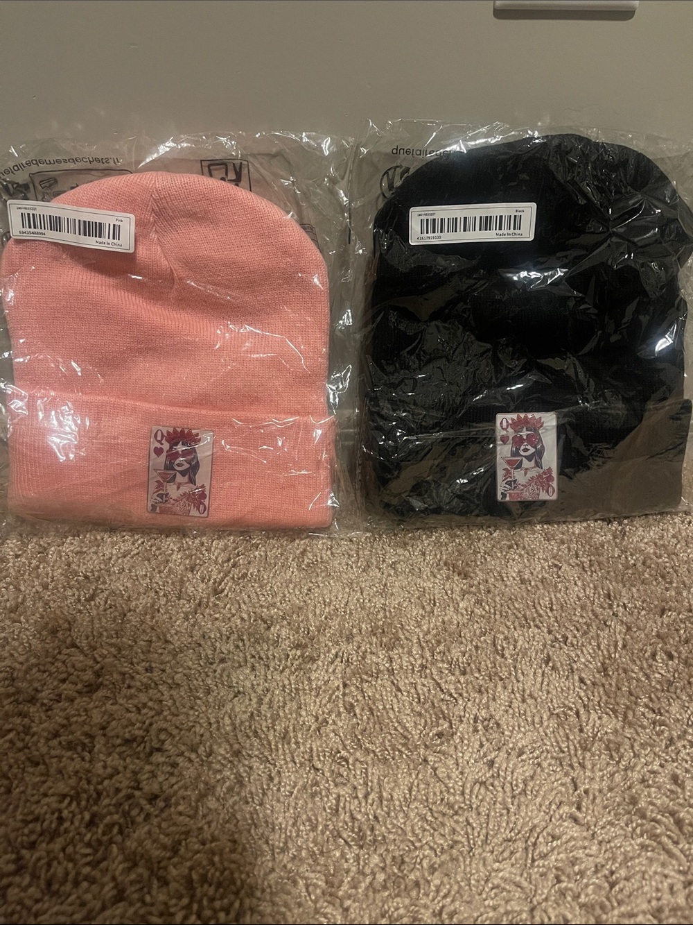 Queen Beanie 2 Pack Hat - Pink and Black